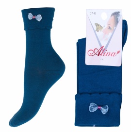 Носки хлопковые с отворотом и декоративным бантиком " Alina 18NO.B52 " синие р:37-41
