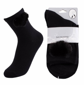 Носки хлопковые с объёмным меховым декором " Fashion NO:1271 " чёрные р:36-41