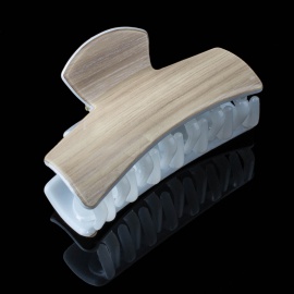 Заколка-краб пластиковая с имитацией древесины " KRA-351 " бежевая/белая