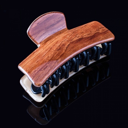 Заколка-краб пластиковая с имитацией древесины " KRA-349 " красно-коричневая фото 97637