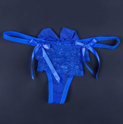 Эротические кружевные трусики-стринги с бантом " LeShaLi 1181 " синий р:40-44 фото 74502