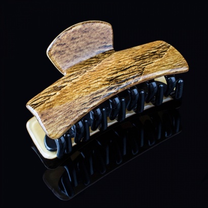 Заколка-краб пластиковая с имитацией древесины " KRA-349 " коричневая/чёрная фото 97649