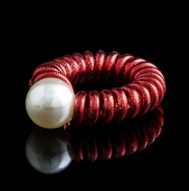 Резинка-пружинка силиконовая с текстильным декором и крупной бусиной " NO:2248 " красный