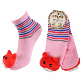 Махровые носки с тормозами и 3D игрушкой " BULISI NO.F20 " светло-розовые р:4-6лет (17-19см)