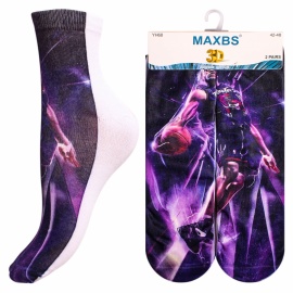 Носки мужские хлопковые с 3D принтом " MAXBS YH68-22 " 2 пары баскетболисты принт4 р:40-45