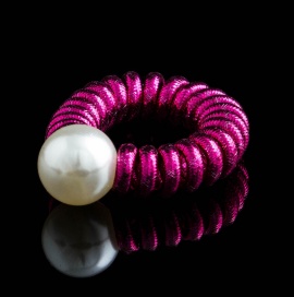 Резинка-пружинка силиконовая с текстильным декором и крупной бусиной " NO:2248 " ярко-розовый