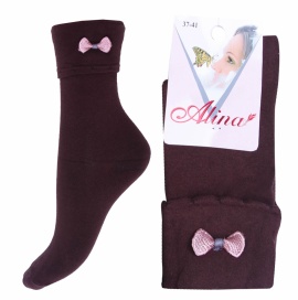 Носки хлопковые с отворотом и декоративным бантиком " Alina 18NO.B52 " коричневые р:37-41
