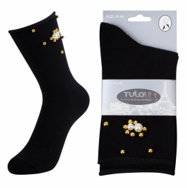Носки хлопковые " Tulaya NO:W1140 " чёрные с золотыми бусинами р:35-40