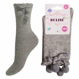Носки детские хлопковые с тормозами и помпонами " BULISI NO:18F22 " серые р:0-9мес