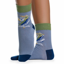 Носки хлопковые с оригинальным принтом " Super socks LTB-205 " серо-голубые р:37-43