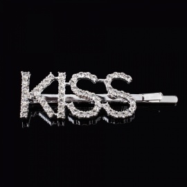 Заколка-невидимка декорированная стразами " RA888 " KISS под серебро