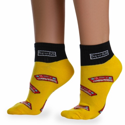 Носки хлопковые с ярким принтом " Super socks B126-3 " жёлтые р:37-41 фото 110478