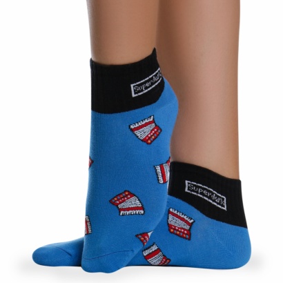 Носки хлопковые с ярким принтом " Super socks B126-3 " синие р:37-41 фото 110474