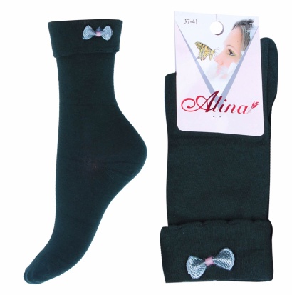 Носки хлопковые с отворотом и декоративным бантиком " Alina 18NO.B52 " зелёные р:37-41 фото 99841