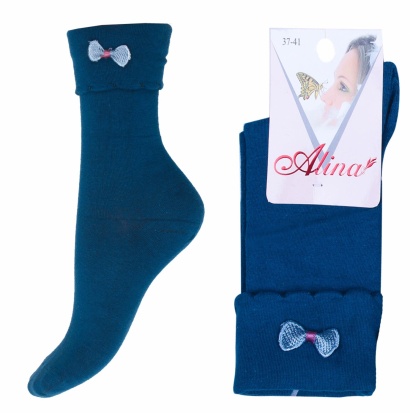 Носки хлопковые с отворотом и декоративным бантиком " Alina 18NO.B52 " синие р:37-41 фото 99839