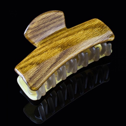 Заколка-краб пластиковая с имитацией древесины " KRA-349 " коричневая/жёлтая фото 97642