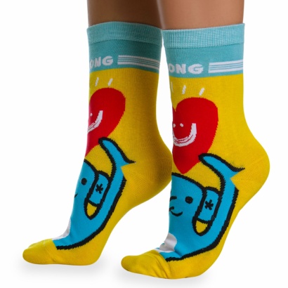 Носки хлопковые с ярким принтом " Super socks LTB-208 " жёлтые р:37-43 фото 110558