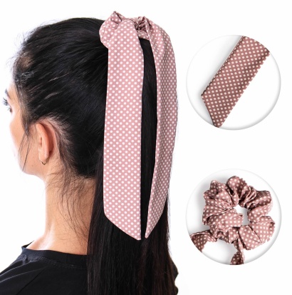 Резинка для волос объёмная с лентами " NO8 " дымчато-розовая фото 96863