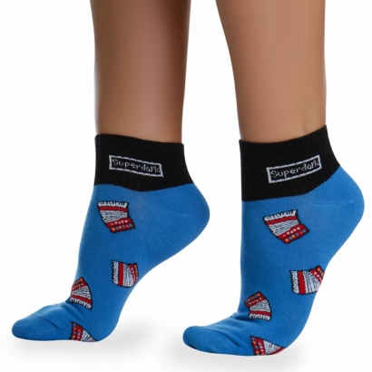 Носки хлопковые с ярким принтом " Super socks B126-3 " синие р:37-41 фото 110475