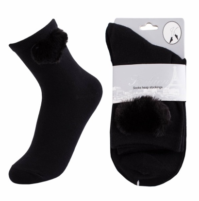 Носки хлопковые с объёмным меховым декором " Fashion NO:1271 " чёрные р:36-41 фото 85782