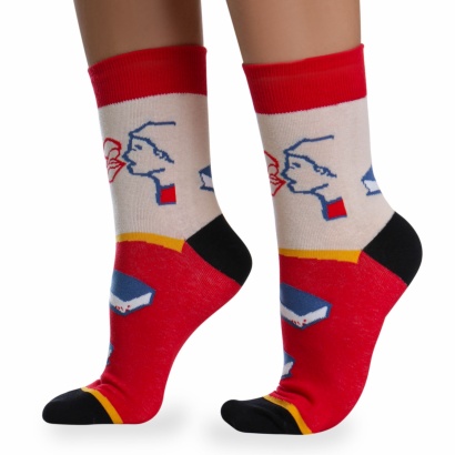 Носки хлопковые с оригинальным принтом " Super socks LTB-205 " красные р:37-43 фото 110543