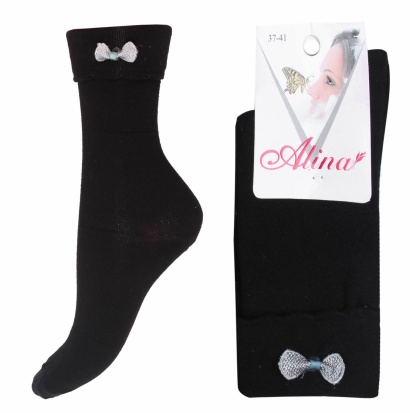 Носки хлопковые с отворотом и декоративным бантиком " Alina 18NO.B52 " чёрные р:37-41 фото 99826