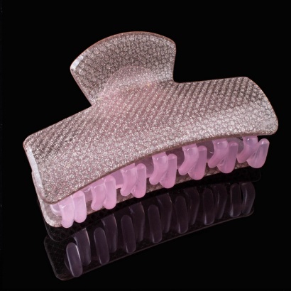 Заколка-краб пластиковая с узором в мелкую клетку и блёстками " KRA-352 " розовая фото 97610