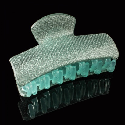 Заколка-краб пластиковая с узором в мелкую клетку и блёстками " KRA-352 " бирюзовая фото 97612