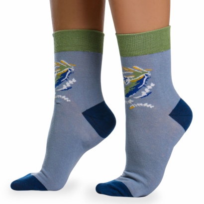 Носки хлопковые с оригинальным принтом " Super socks LTB-205 " серо-голубые р:37-43 фото 110523