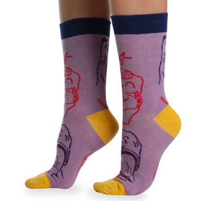 Носки хлопковые с ярким принтом " Super socks LTB-208 " сиреневые р:37-43 фото 110552